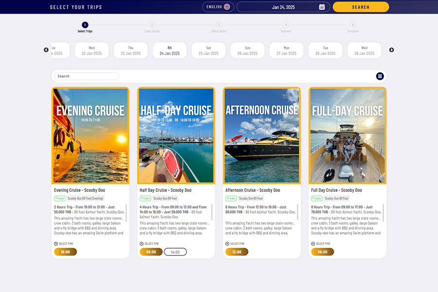 Boat trip event ticket booking system and booking engine by The Percentage App