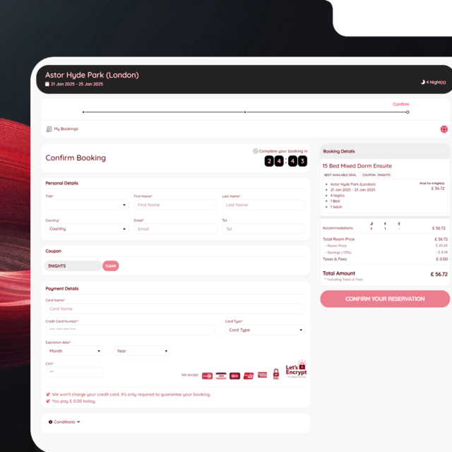 The Percentage Hostel Booking Engine